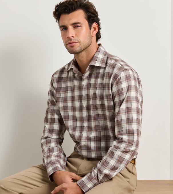 Cannon Performance Flannel Sport Shirt in Winter Ivory