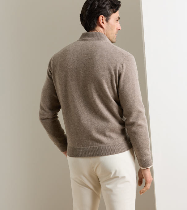 Artisan Crafted Cashmere Full Zip Sweater in Rye