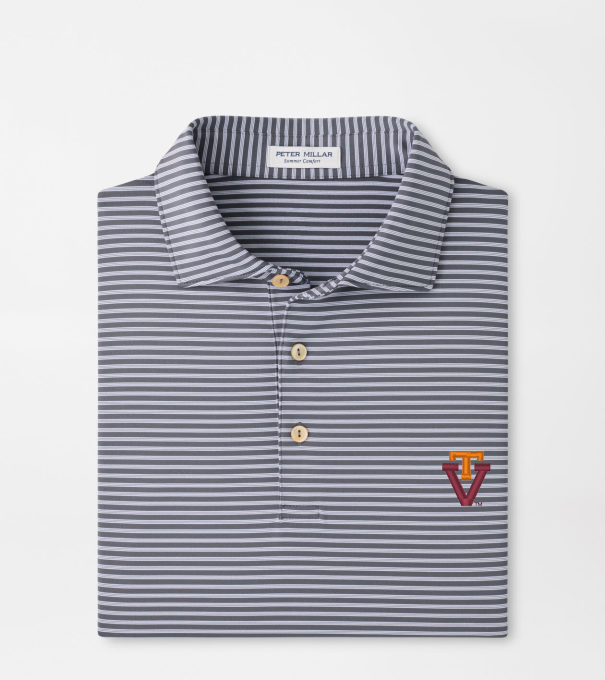 Virginia Tech Vault Tiebreaker Performance Jersey Stripe Polo in Iron