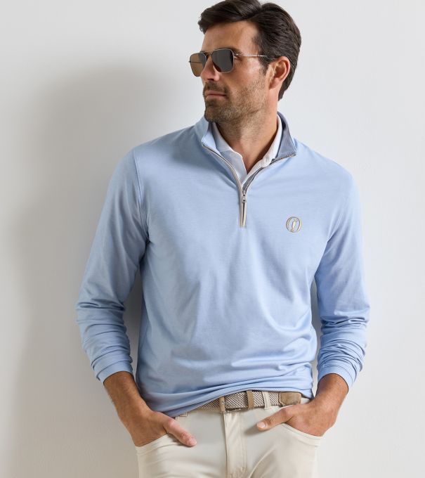 The Open Albatross Cotton-Blend Piqu&eacute; Quarter-Zip in Dusk Blue