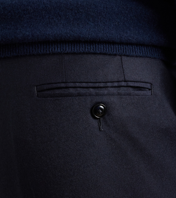 Byron Cashmere-Merino Flat Front Trouser in Navy