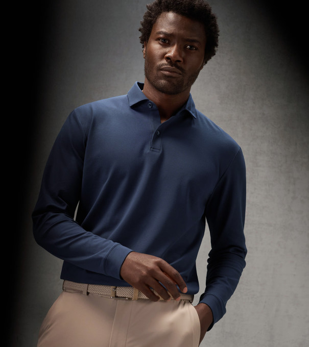Pursuit Long-Sleeve Piqu&eacute; Polo in PROVIDENCE BAY