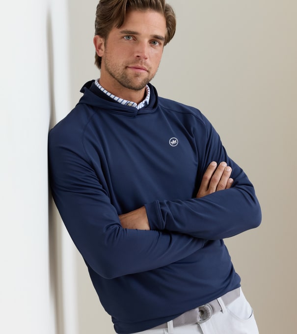 Crown Seal Logo Pine Performance Hoodie in Navy