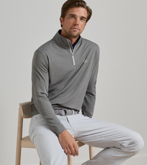Crown Seal Logo Perth M&eacute;lange Performance Quarter-Zip in Smoke