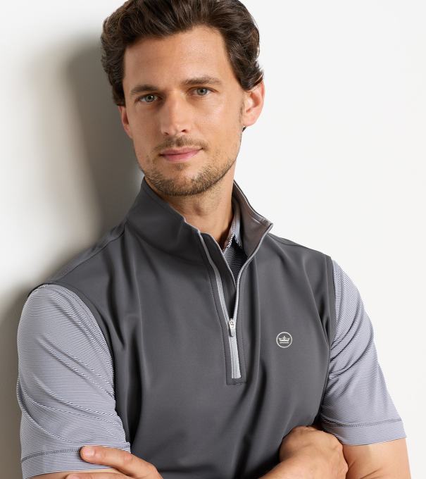 Crown Seal Logo Galway Stretch Loop Terry Quarter-Zip Vest in Iron