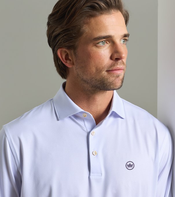 Crown Seal Logo Phoenix Performance Jersey Polo in WHITE / GARDEN VIOLET