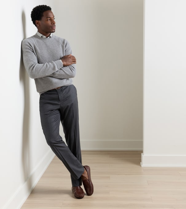 Byron Cashmere-Merino Flat Front Trouser in Charcoal