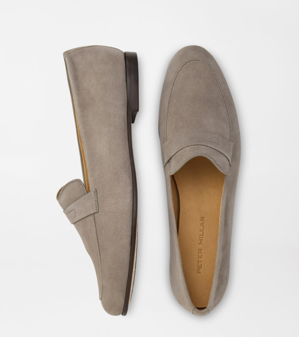Amble Suede Penny Loafer in Taupe