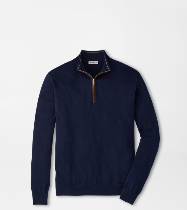 Autumn Crest Suede Trim Quarter-Zip in Navy