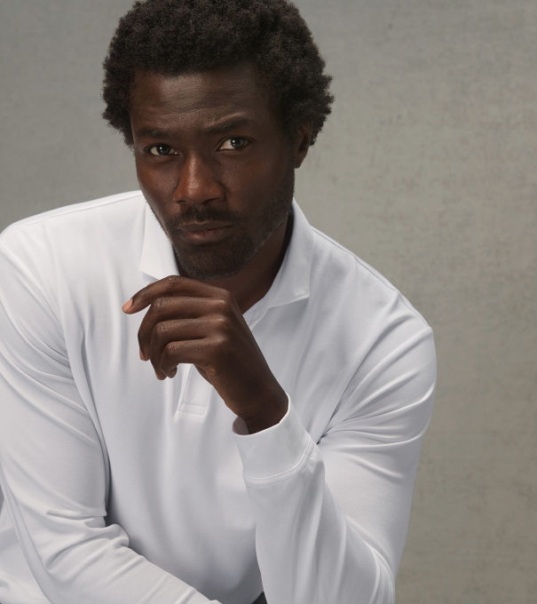 Pursuit Long-Sleeve Piqu&eacute; Polo in White