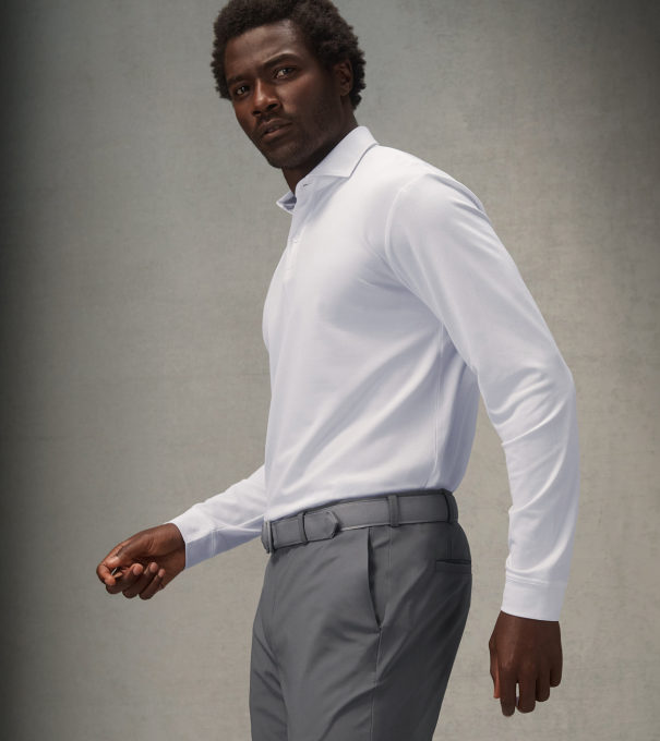 Pursuit Long-Sleeve Piqu&eacute; Polo in White