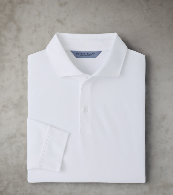 Pursuit Long-Sleeve Piqu&eacute; Polo in White