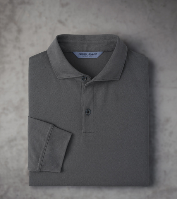 Pursuit Long-Sleeve Piqu&eacute; Polo in CITYSCAPE
