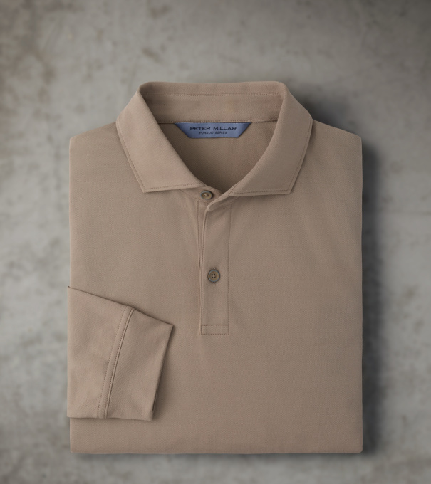 Pursuit Long-Sleeve Piqu&eacute; Polo in BISCOTTI