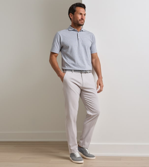 Signature Sateen Flat Front Trouser in Light Grey