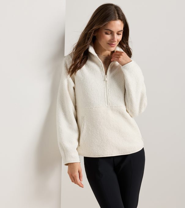 Tilly Bonded Sherpa Half Zip in SOFT WHITE
