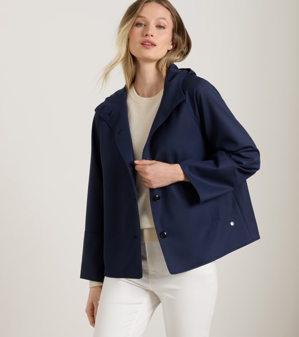 Brigitte Short Trench with Hood in Dark Navy