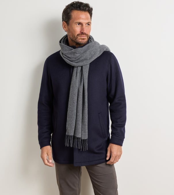 Cashmere Herringbone Scarf in Gale Grey