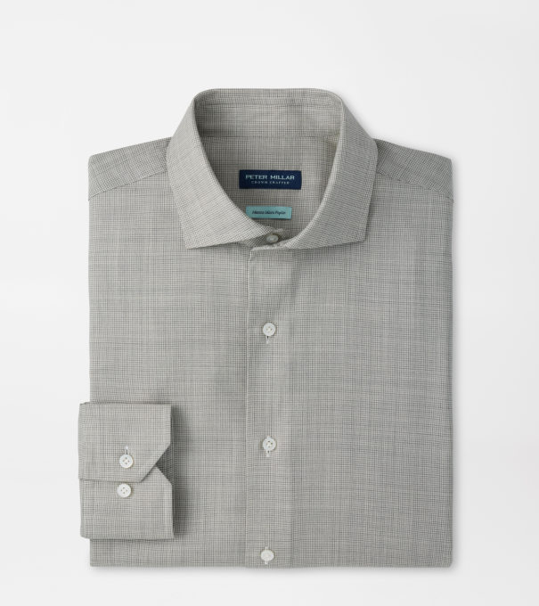 Micro Poplin Houndstooth Sport Shirt in SILVER STRAND