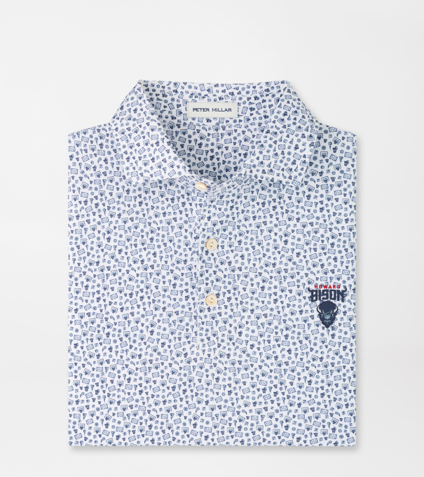 Howard University Buzzer Beater Performance Jersey Polo in White/Navy