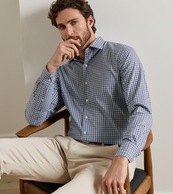 Atlas Crown Lite Cotton-Stretch Sport Shirt in Navy