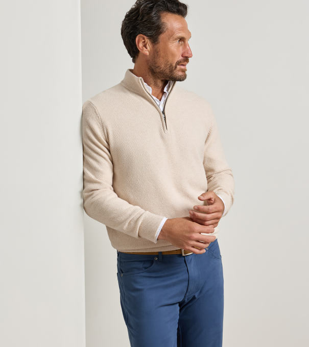 Crescent Texture Quarter Zip Sweater in Sandstone