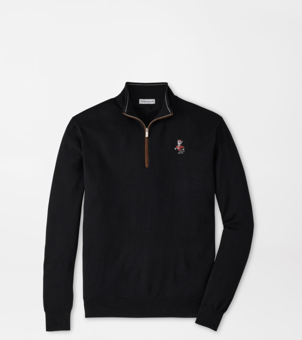 NC State Strutting Wolf Autumn Crest Suede Trim Quarter-Zip in Black