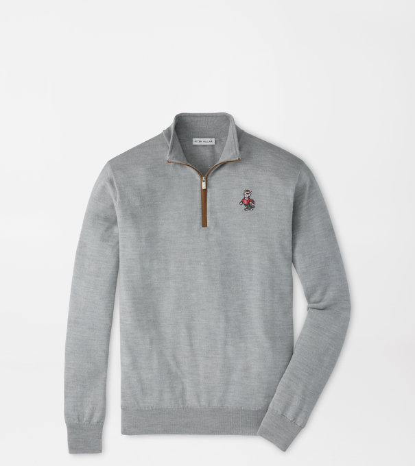 NC State Strutting Wolf Autumn Crest Suede Trim Quarter-Zip in Battleship Grey