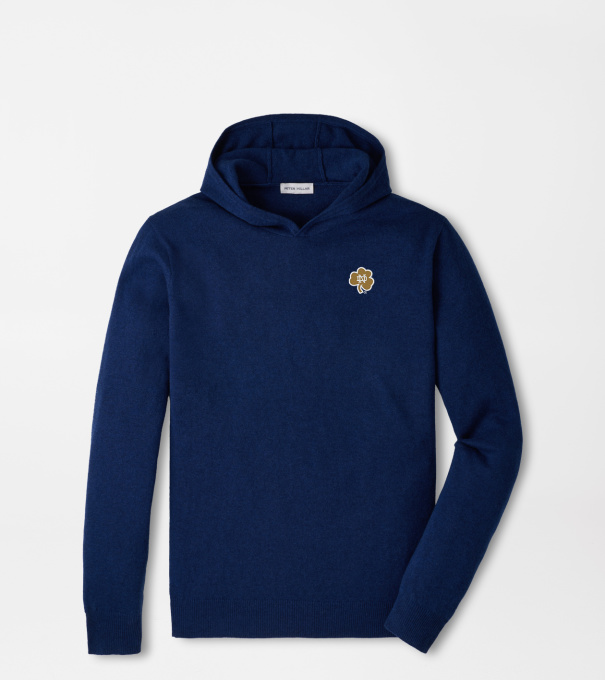 Notre Dame Shamrock Crown Heritage Cashmere Hoodie Sweater in Sport Navy