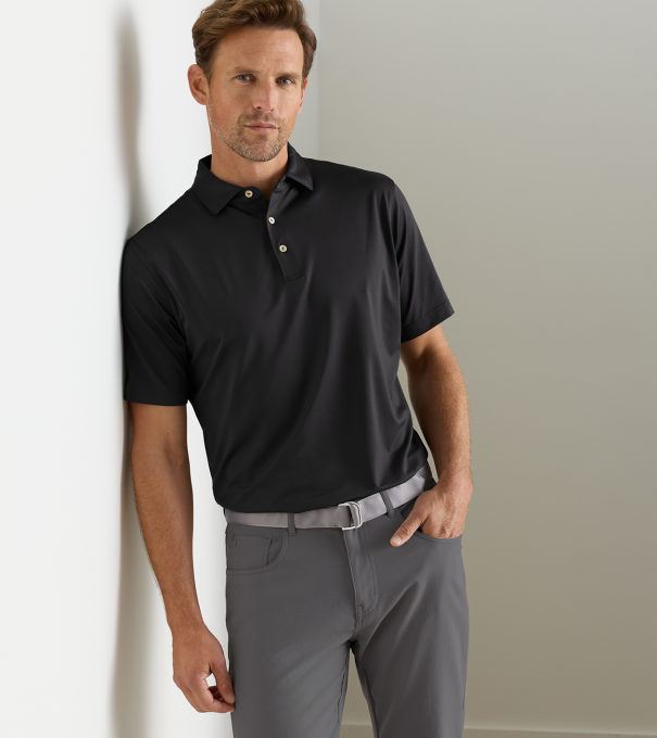 Solid Performance Jersey Polo in Black