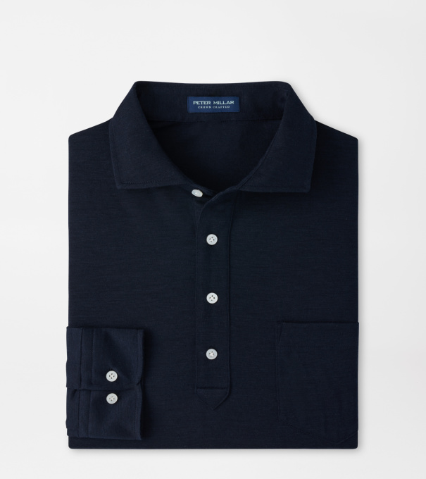 Artisan Crafted Cashmere Long-Sleeve Knit Polo in Navy