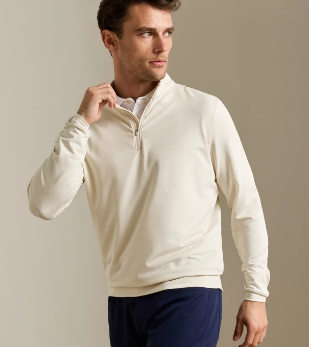 Perth Sugar Stripe Performance Quarter-Zip in Stone
