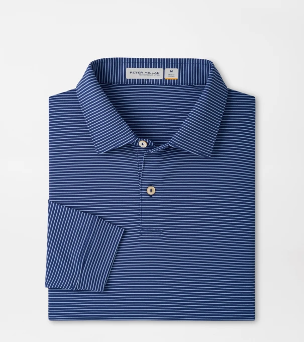 Featherweight Park Stripe Long-Sleeve Performance Polo in Sport Navy