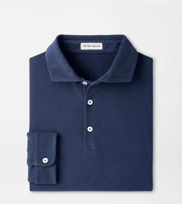 Crown Flex Cotton Long-Sleeve Polo in ATLANTIC NAVY