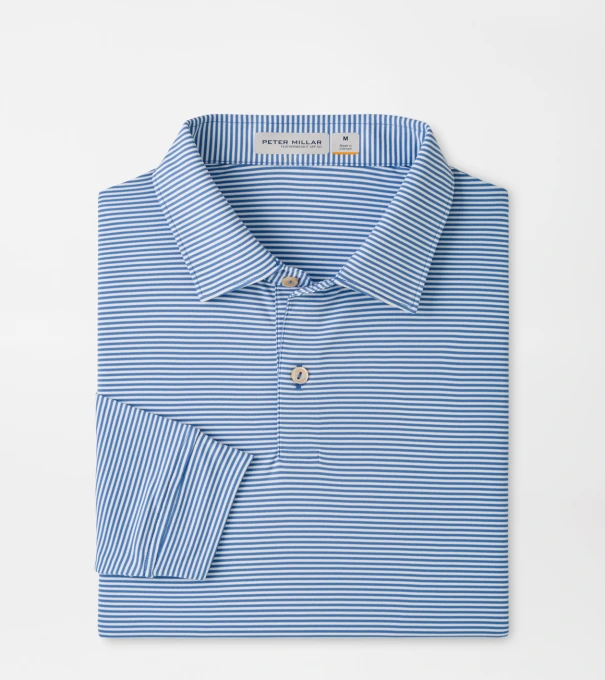 Featherweight Market Stripe Long-Sleeve Performance Polo in HYPER BLUE