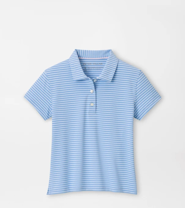 Girls Harbour Stripe Short-Sleeve Button Polo in Cottage Blue