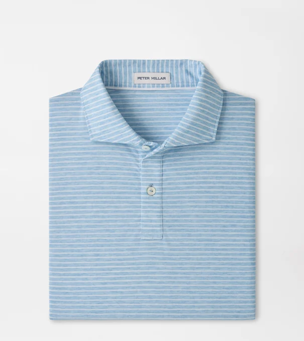 Effortless Technical Comfort Stripe Performance Jersey Polo in Cottage Blue