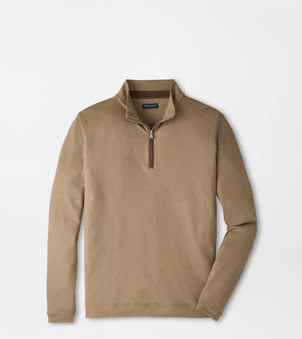 Albatross Cotton-Blend Piqu&eacute; Quarter-Zip in LIGHT MOCHA