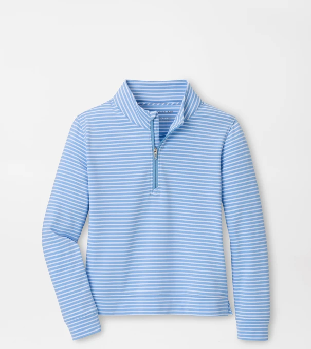 Girls Perth Harbour Stripe Performance Quarter-Zip in Cottage Blue