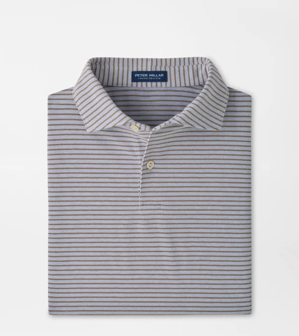 Albatross Stripe Cotton-Blend Piqu&eacute; Polo in WINDY BLUE / LIGHT MOCHA