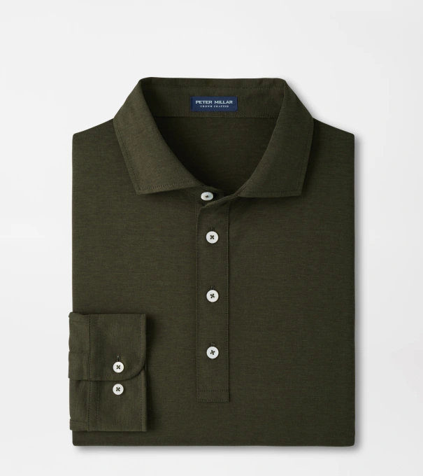 Ashby Silk Cotton Longsleeve Polo in Dark Olive