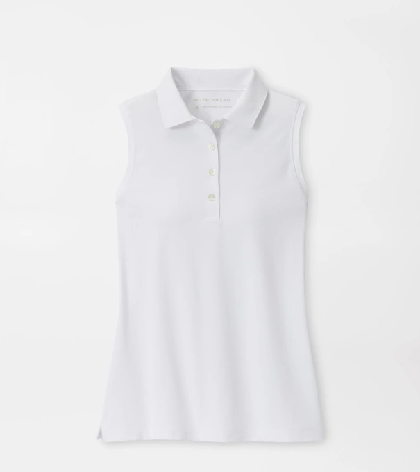 Women's Banded Sport Mesh Sleeveless Button Polo in White
