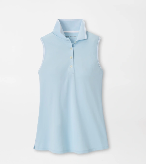 Canterbury Tipped Sport Mesh Sleeveless Polo in BLUE BRISK/WHITE