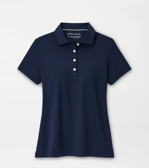 Women's Short Sleeve Button Polo in Navy