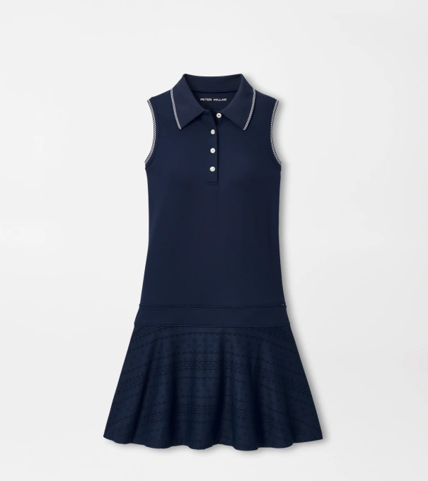 Francoise Eyelet Drop Waist Dress in Navy/White