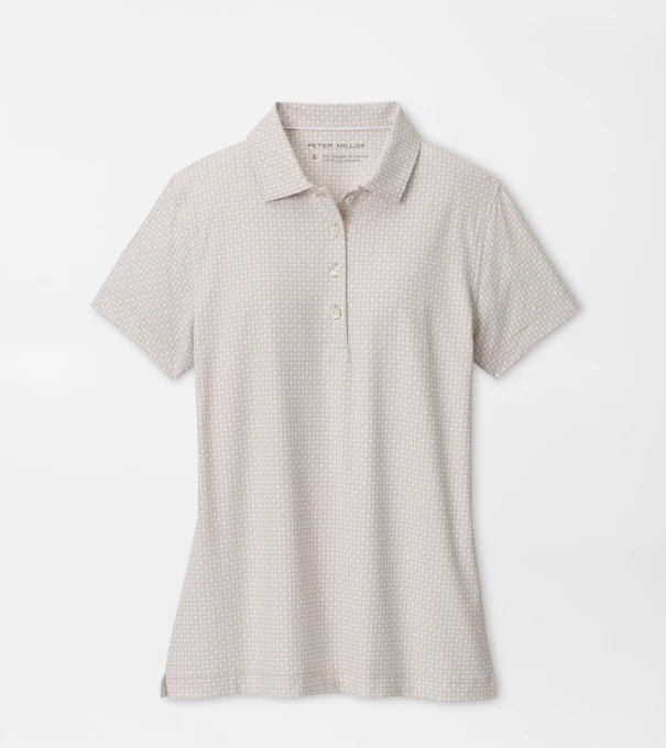 Houndstooth Print Short Sleeve Jersey Polo in LIGHT ELM