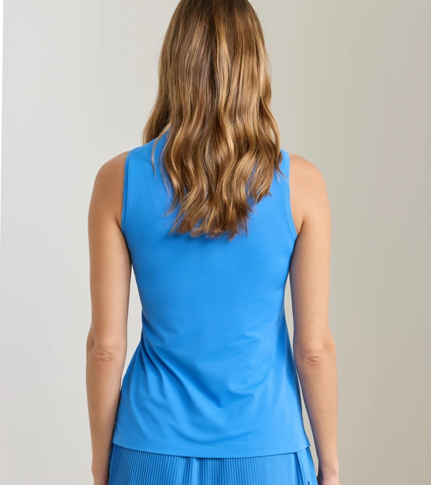 Women's Banded Sport Mesh Sleeveless Button Polo in BLUE STARLING