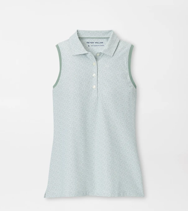 Tee It Up Banded Sport Mesh Sleeveless Button Polo in Willow