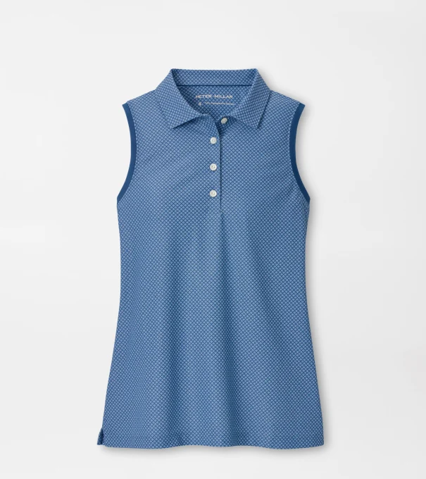 Palmetto Palms Banded Sport Mesh Sleeveless Button Polo in Windsor Blue