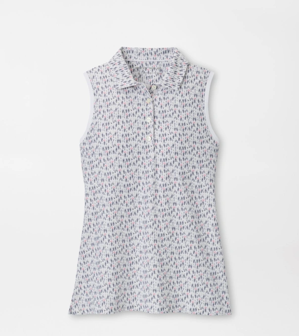 Poppies In Play Banded Sport Mesh Sleeveless Button Polo in Multi